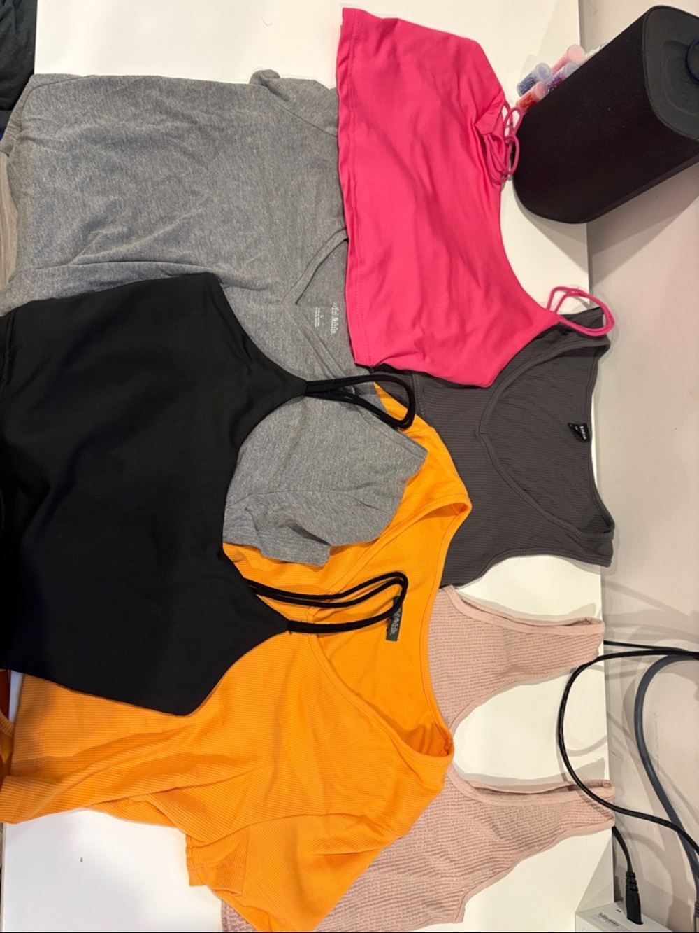 Mixed Ribbed & Smooth Tank Tops - Pink, Black, Gray, Orange, Blush